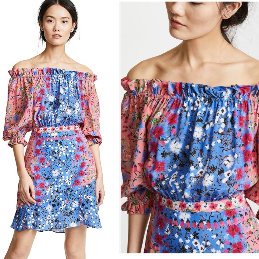 NWT Saloni Grace Silk Floral Mini Dress in Foxglove Meadow Off Shoulder 4